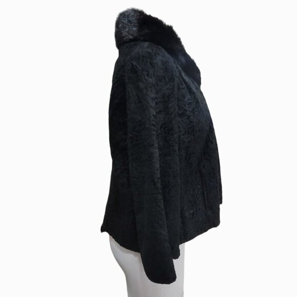 Vintage Black Persian Lamb Mink Collar Swing Coat Jacket - Picture 3 of 10